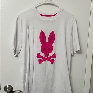 White Shirt with Pink Bunny Skull Design